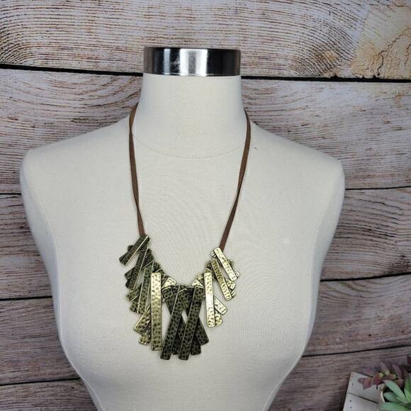 NWOT Marlyn Schiff Statement Necklace Gold Tone Bars Metal - Picture 2 of 8